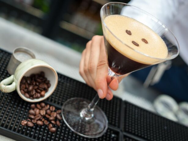 Espresso,Martini,Cocktail,Being,Served,On,A,Bar,Counter